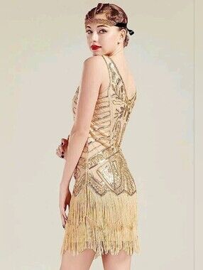 Babeyond 1920s Flapper Girl Beaded Fringe Cocktail Dress Halloween Costume